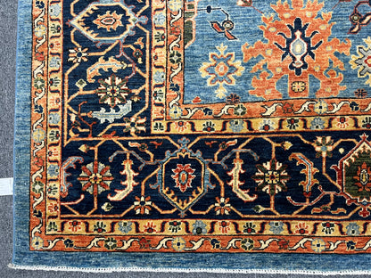 10X14 Afghan Tribal Light Blue Handmade Wool Rug # 14625