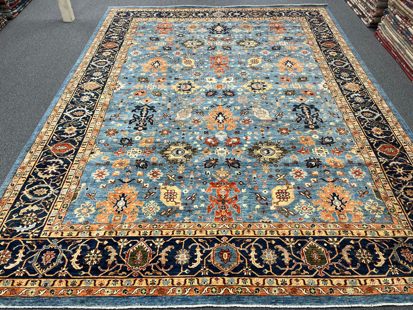 10X14 Afghan Tribal Light Blue Handmade Wool Rug # 14625