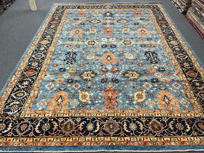 10X14 Afghan Tribal Light Blue Handmade Wool Rug # 14625
