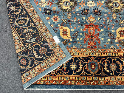 10X14 Afghan Tribal Light Blue Handmade Wool Rug # 14625