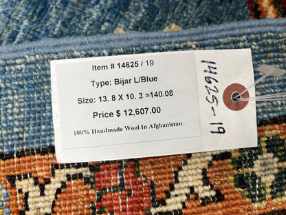 10X14 Afghan Tribal Light Blue Handmade Wool Rug # 14625