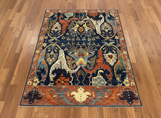 8X10 Afghan Bijer Rust/Blue Handmade Wool Rug # 14657