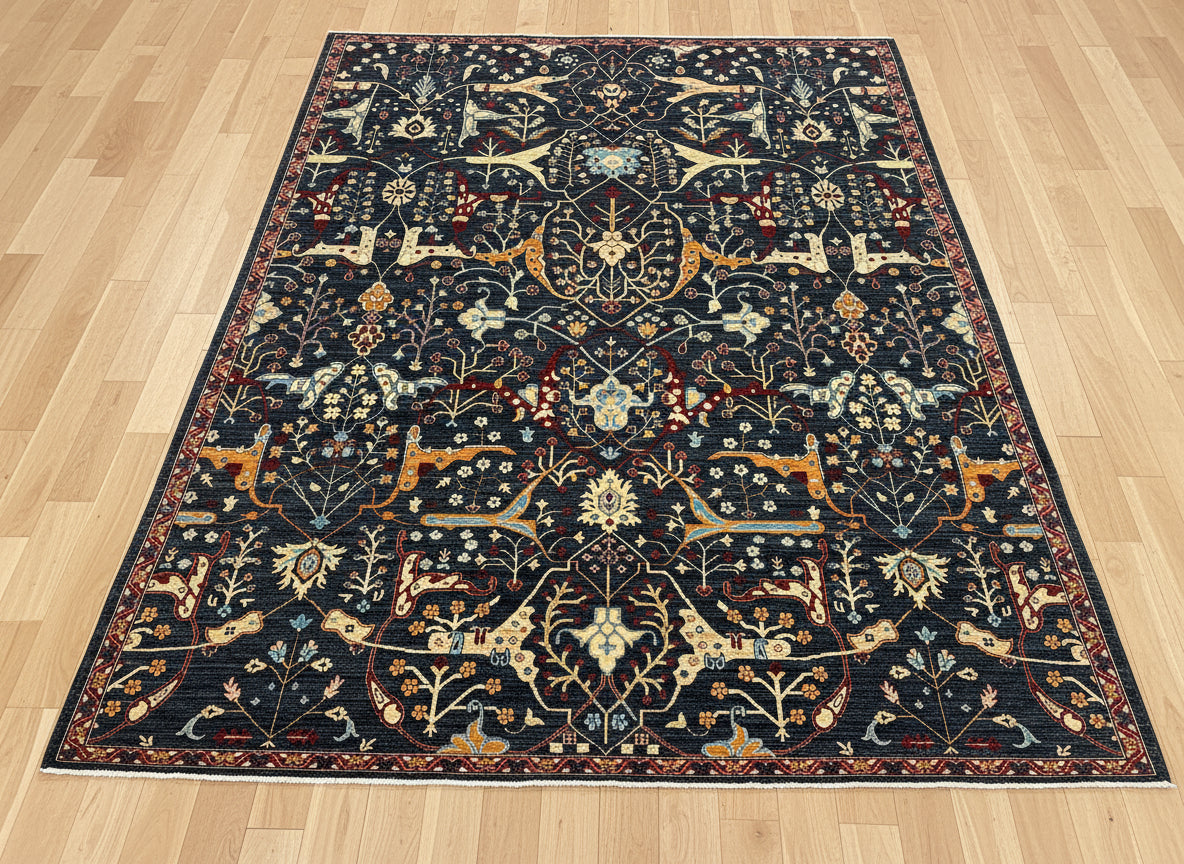 9X12 Afghan Bijer Navy Blue Handmade Wool Rug # 14676