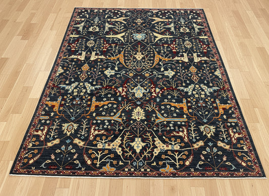 9X12 Afghan Bijer Navy Blue Handmade Wool Rug # 14676