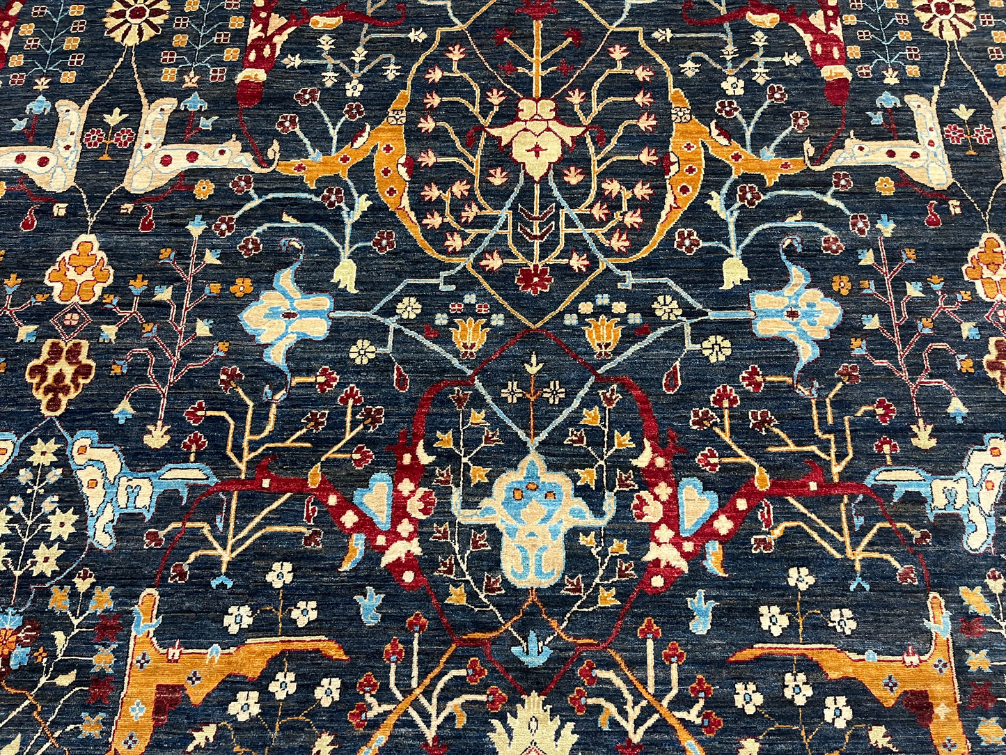 9X12 Afghan Bijer Navy Blue Handmade Wool Rug # 14676