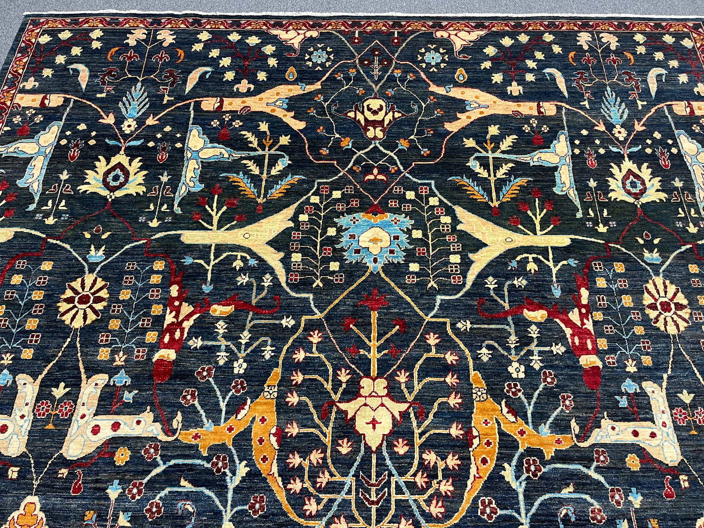 9X12 Afghan Bijer Navy Blue Handmade Wool Rug # 14676