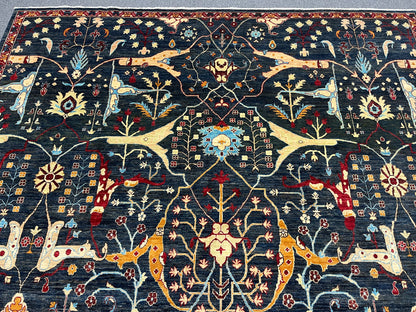 9X12 Afghan Bijer Navy Blue Handmade Wool Rug # 14676