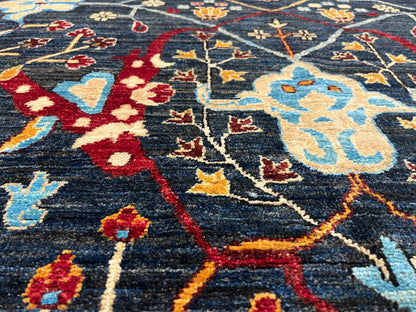 9X12 Afghan Bijer Navy Blue Handmade Wool Rug # 14676