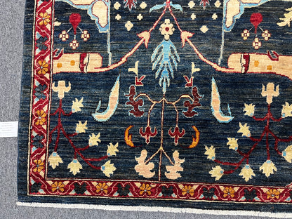 9X12 Afghan Bijer Navy Blue Handmade Wool Rug # 14676