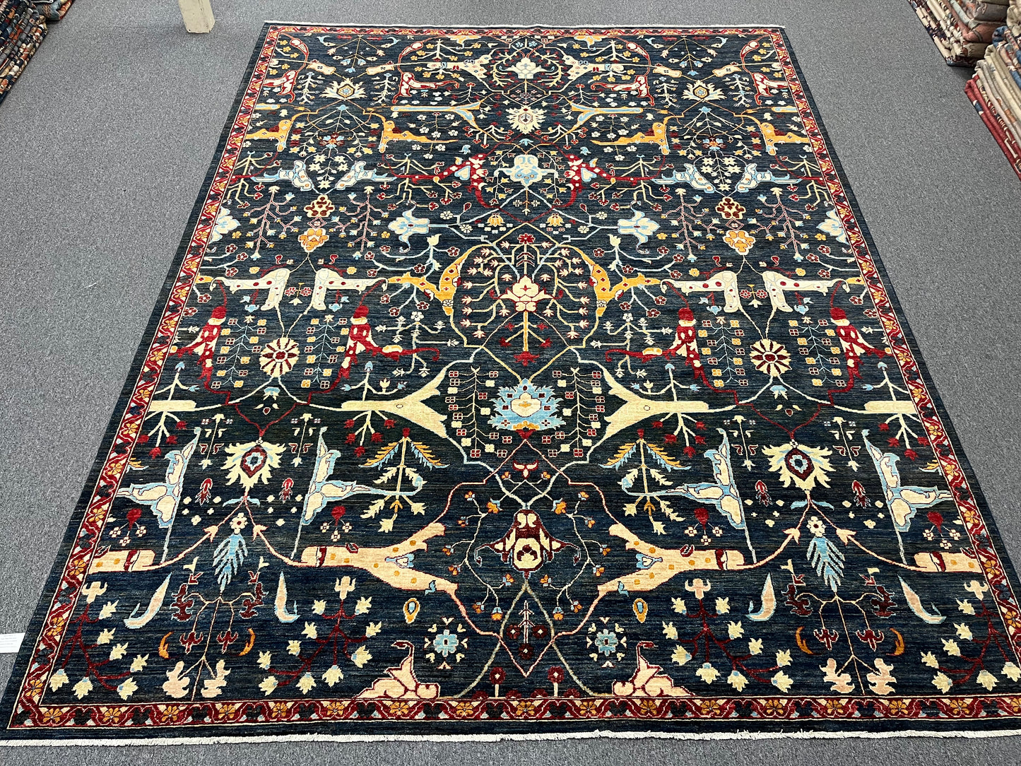 9X12 Afghan Bijer Navy Blue Handmade Wool Rug # 14676