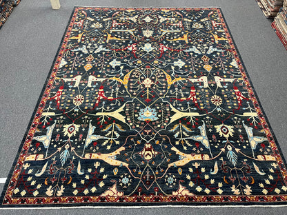 9X12 Afghan Bijer Navy Blue Handmade Wool Rug # 14676
