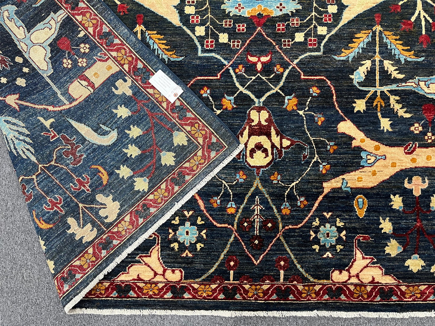 9X12 Afghan Bijer Navy Blue Handmade Wool Rug # 14676