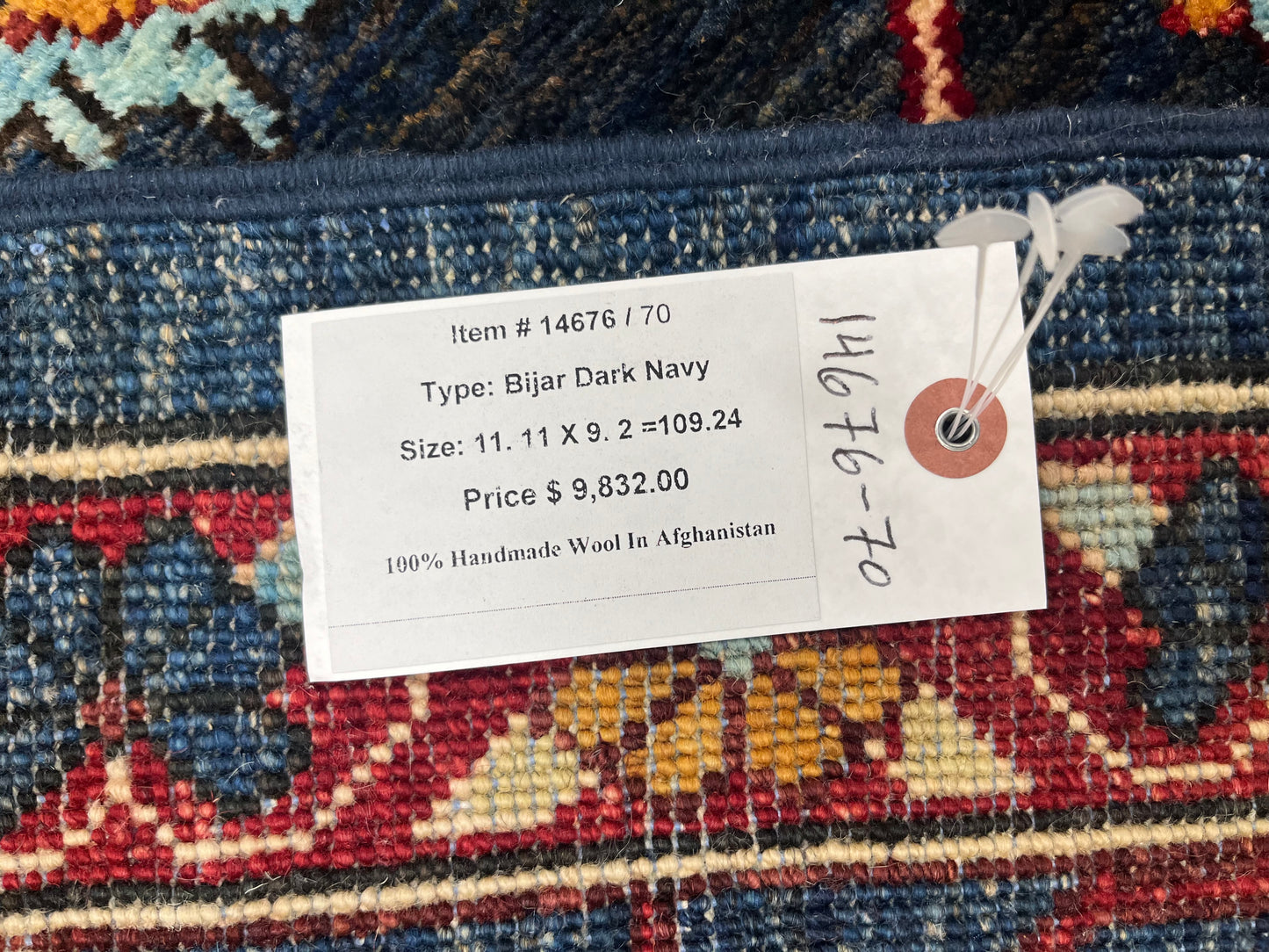 9X12 Afghan Bijer Navy Blue Handmade Wool Rug # 14676
