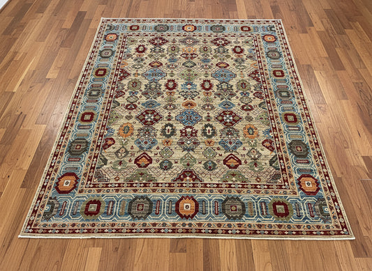8X10 Mina khani Tribal Light Blue Handmade Wool Rug # 14656