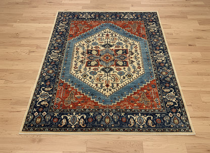 8X10 Afghan Heriz Red/Navy Handmade Wool Rug # 14623