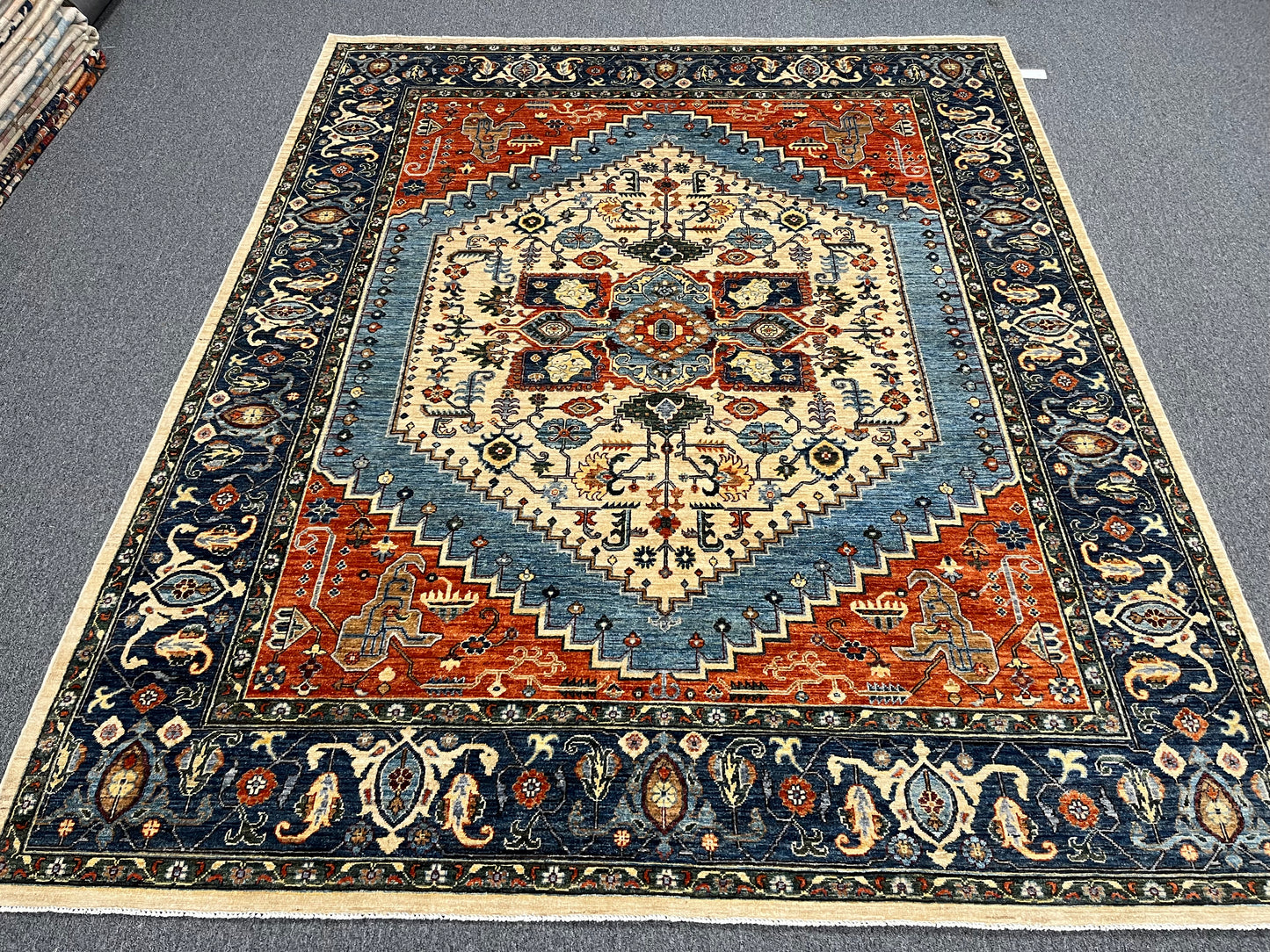 8X10 Afghan Heriz Red/Navy Handmade Wool Rug # 14623