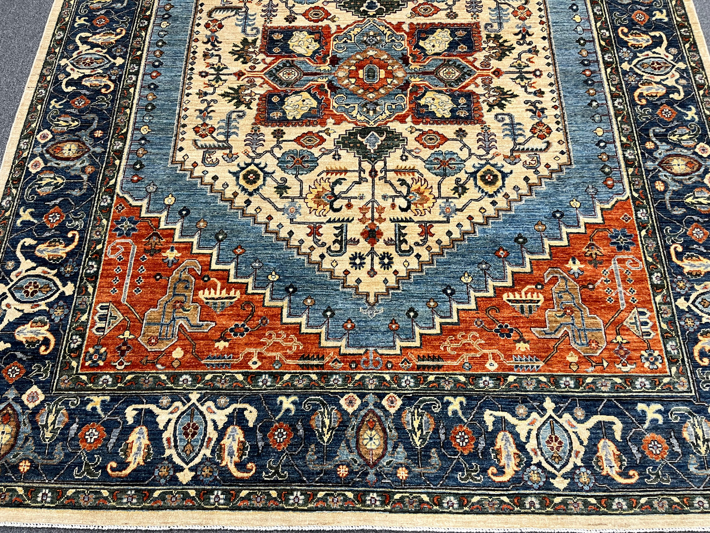 8X10 Afghan Heriz Red/Navy Handmade Wool Rug # 14623