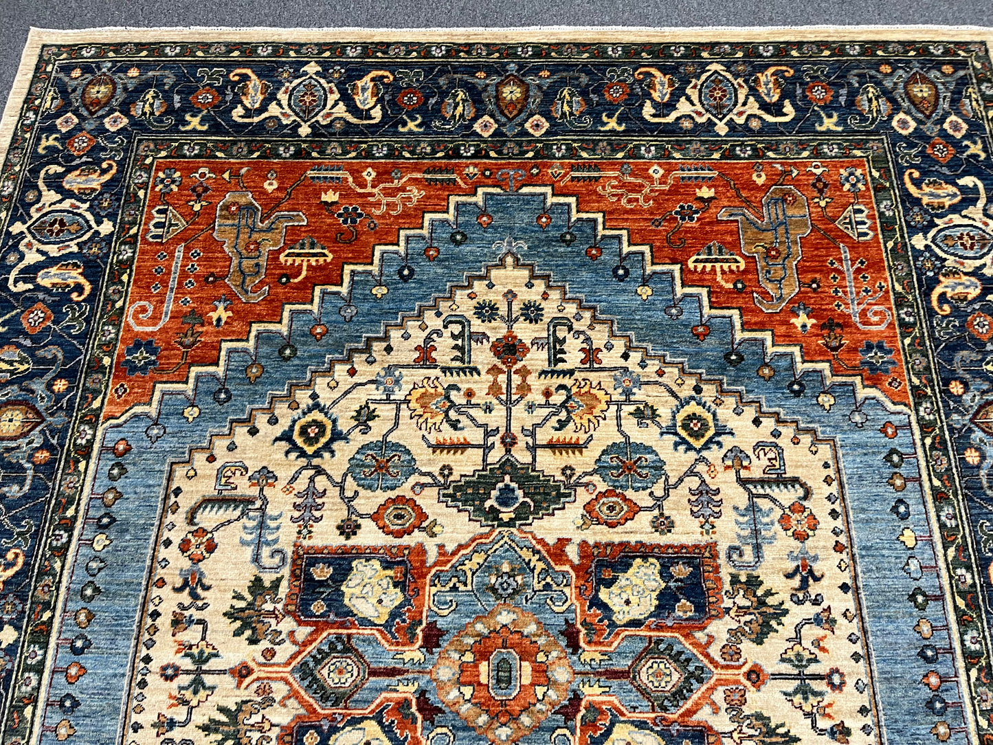 8X10 Afghan Heriz Red/Navy Handmade Wool Rug # 14623