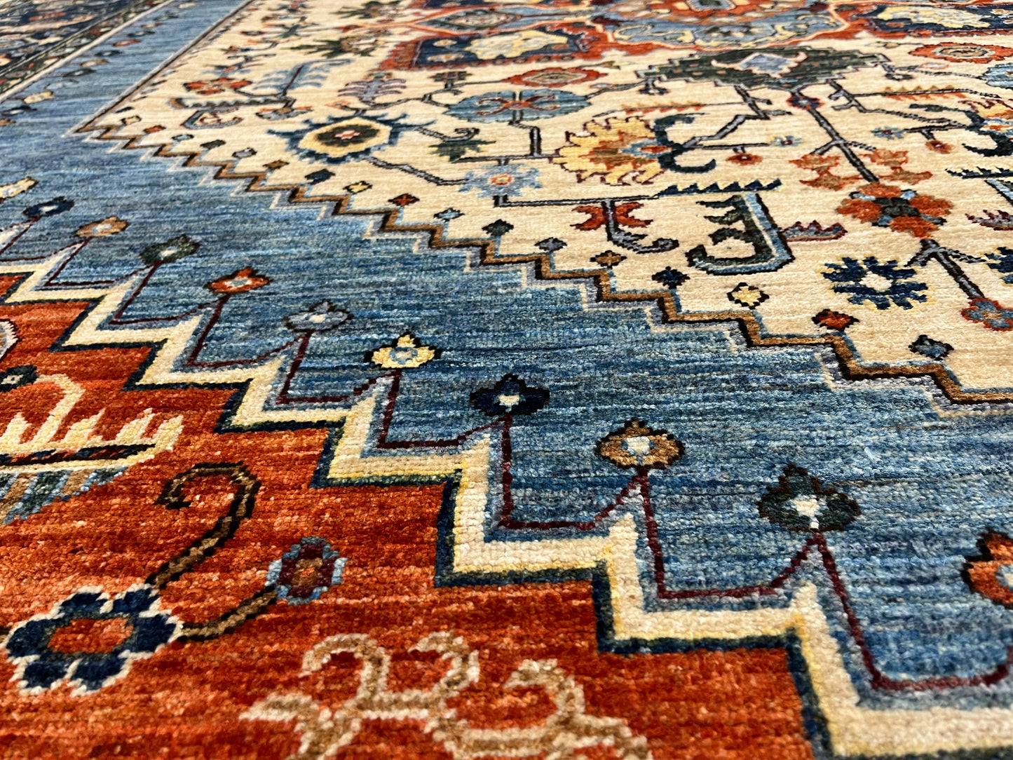 8X10 Afghan Heriz Red/Navy Handmade Wool Rug # 14623