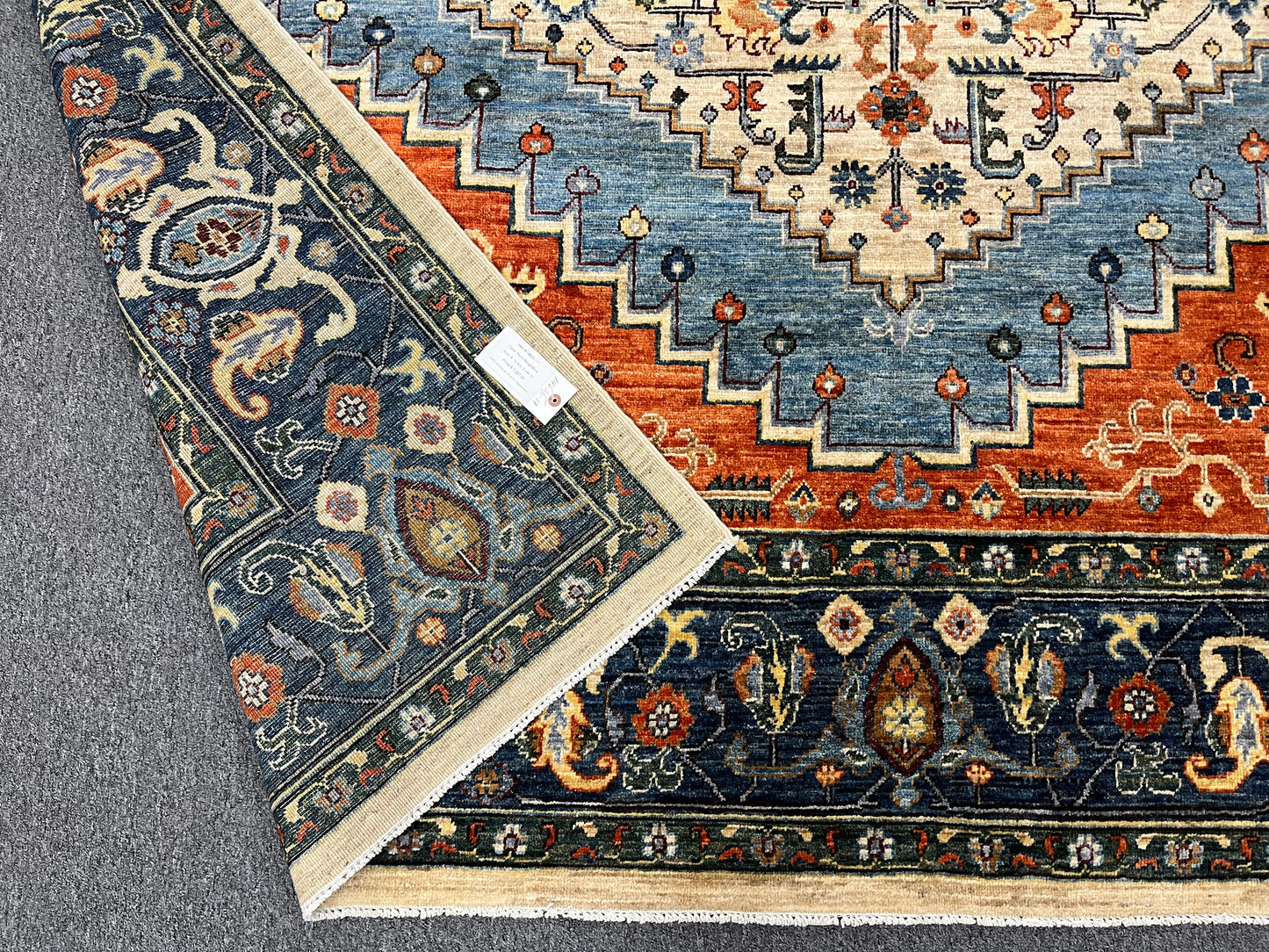 8X10 Afghan Heriz Red/Navy Handmade Wool Rug # 14623