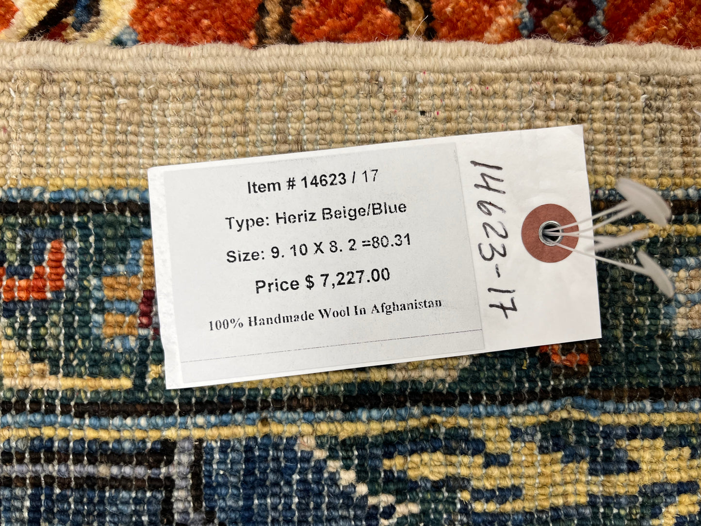 8X10 Afghan Heriz Red/Navy Handmade Wool Rug # 14623