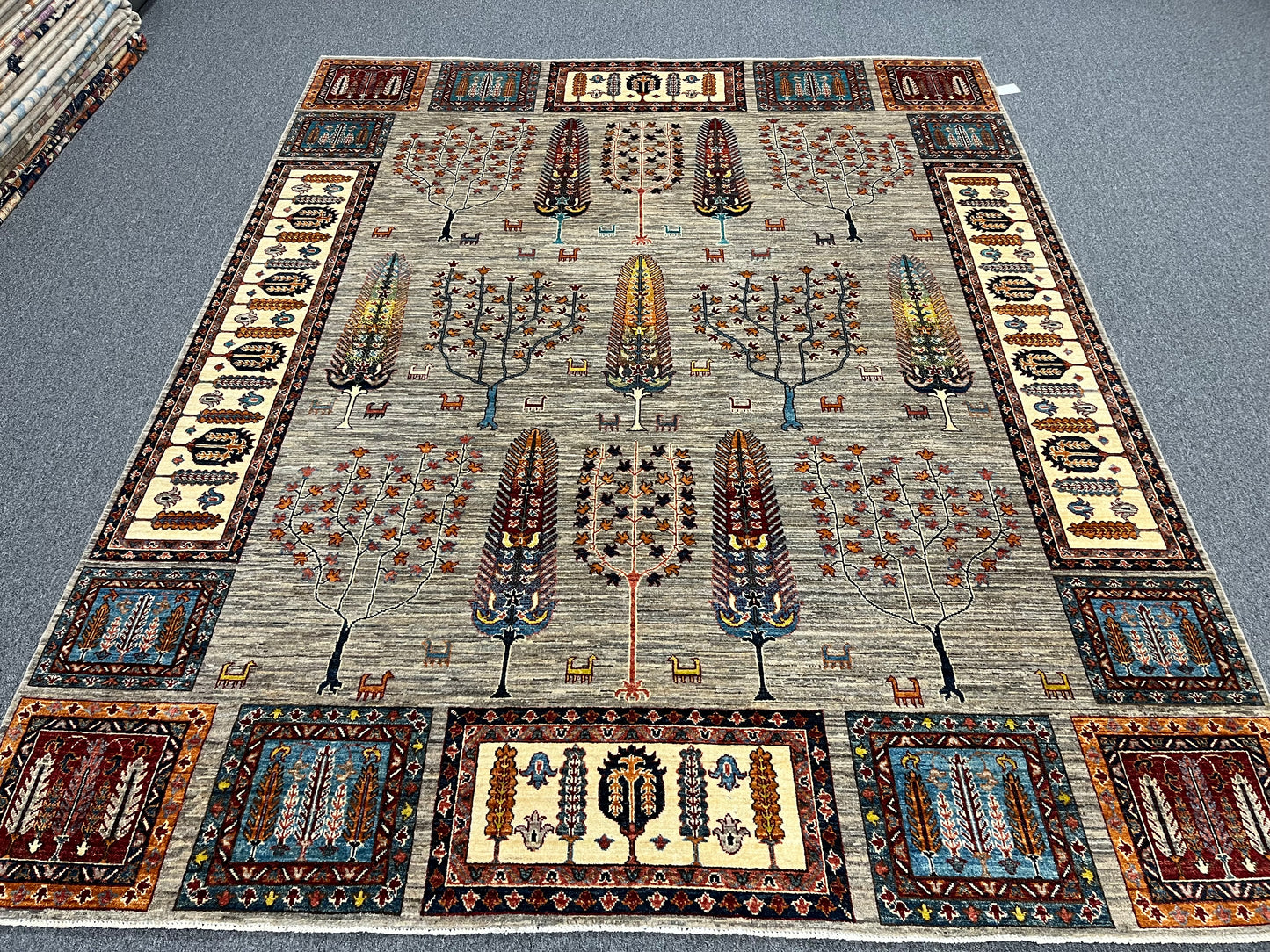 8X10 Afghan Tree of Life Silver Handmade Wool Rug # 14622