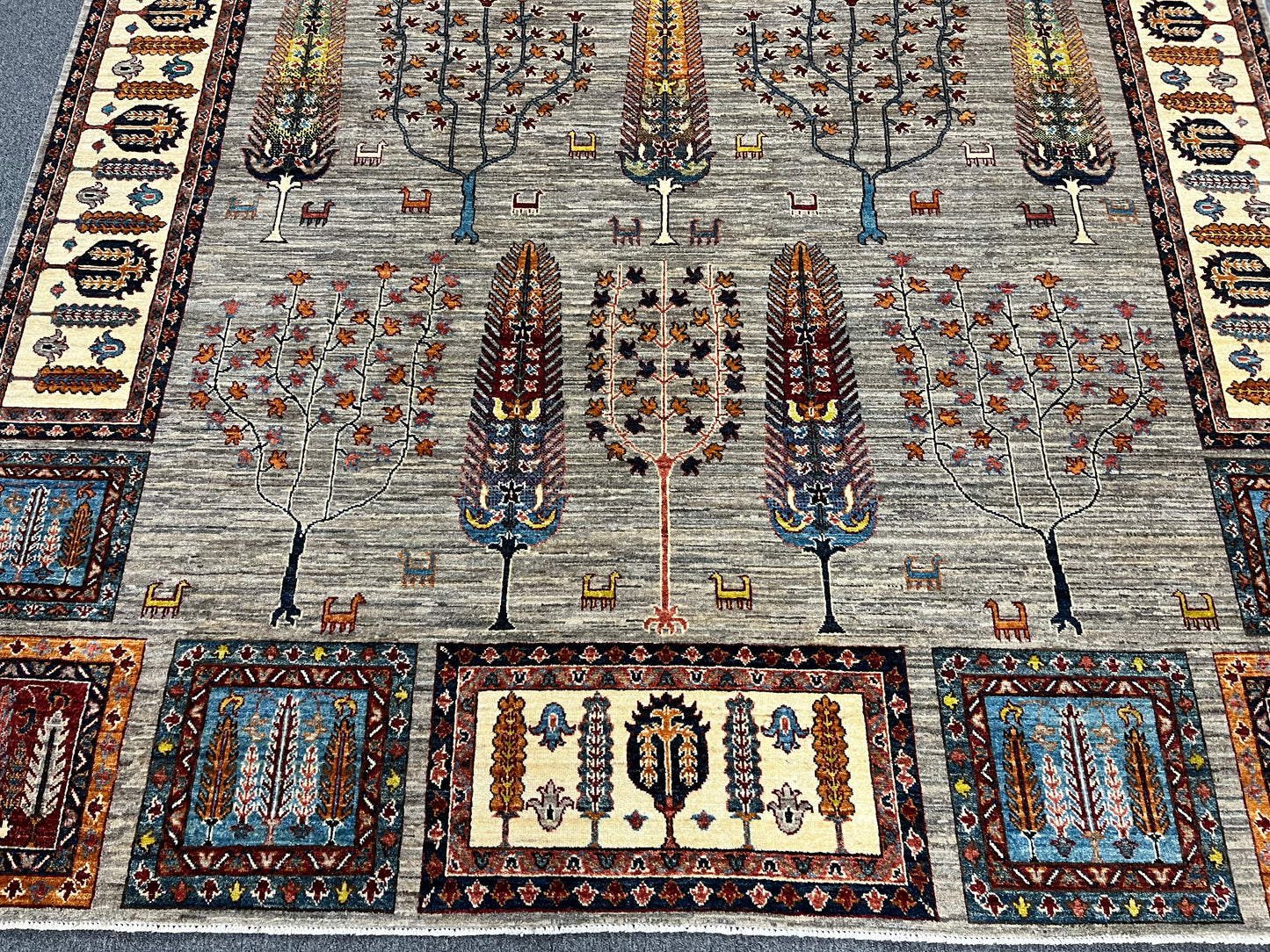 8X10 Afghan Tree of Life Silver Handmade Wool Rug # 14622