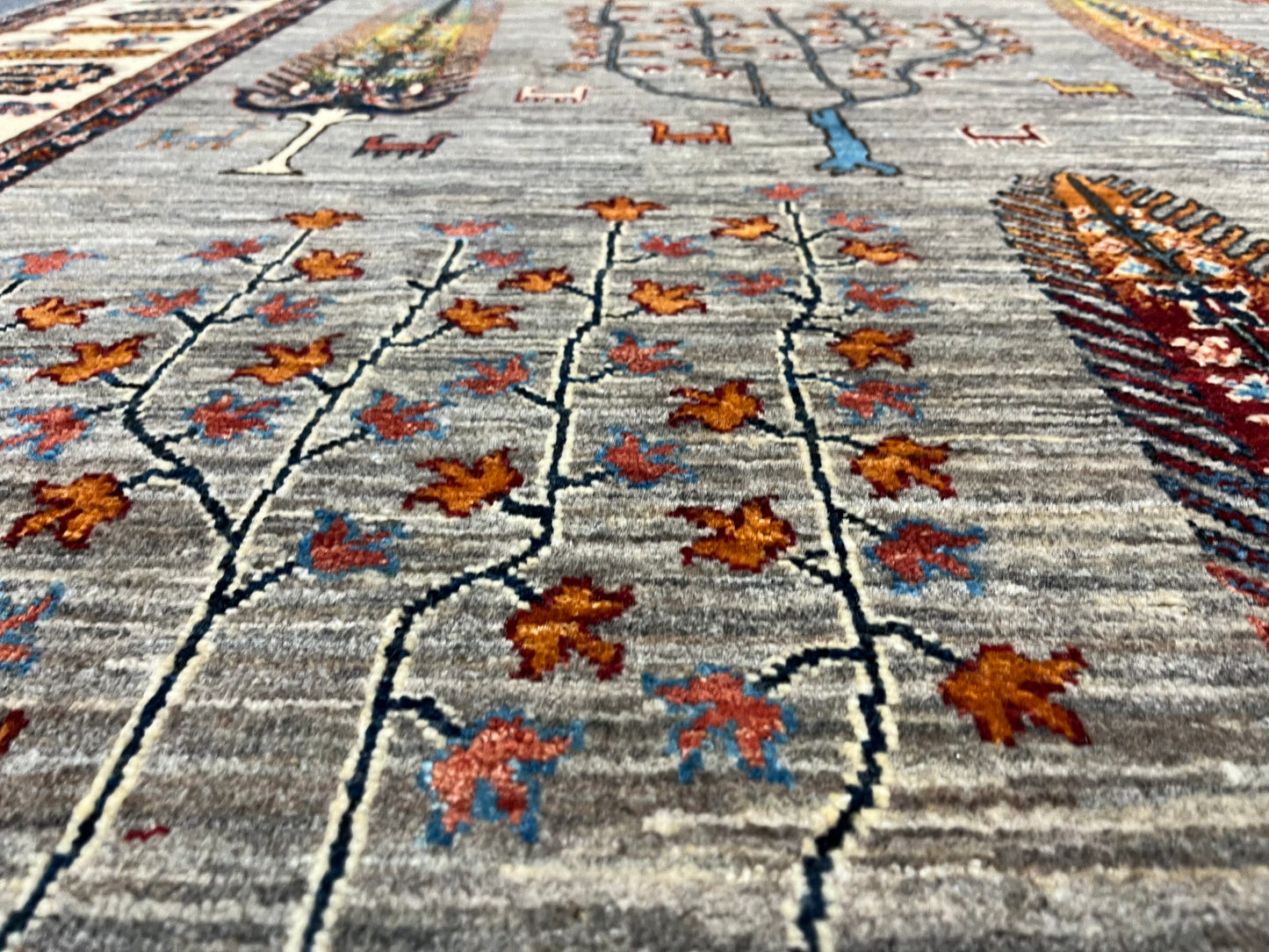 8X10 Afghan Tree of Life Silver Handmade Wool Rug # 14622