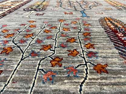 8X10 Afghan Tree of Life Silver Handmade Wool Rug # 14622