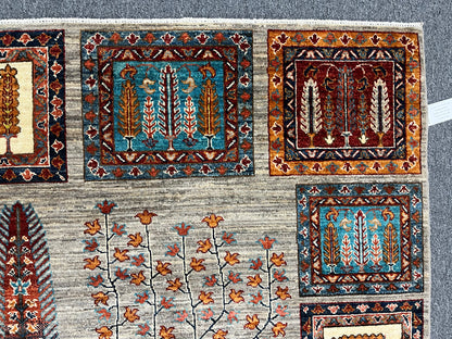 8X10 Afghan Tree of Life Silver Handmade Wool Rug # 14622
