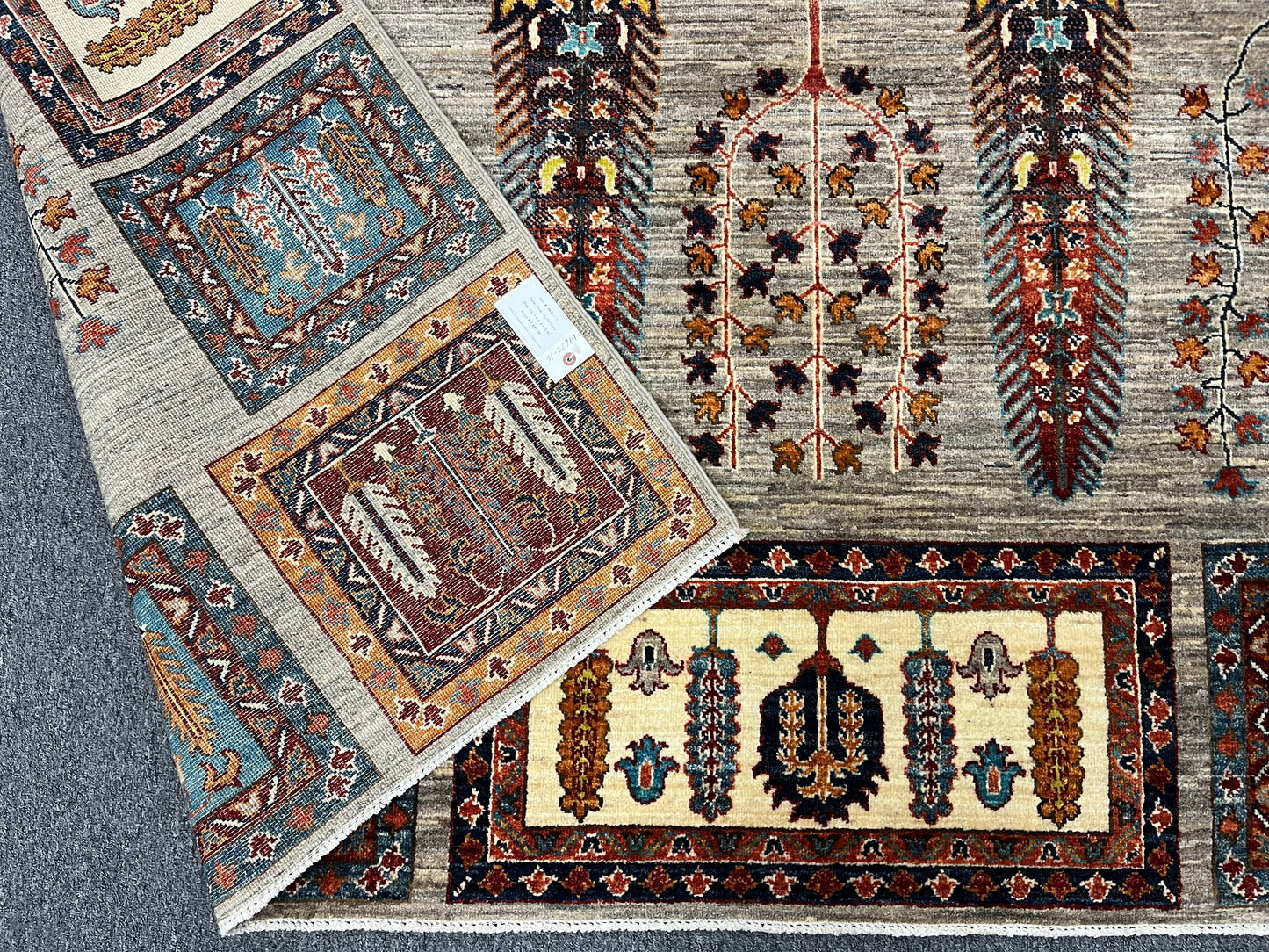 8X10 Afghan Tree of Life Silver Handmade Wool Rug # 14622