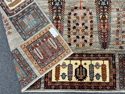 8X10 Afghan Tree of Life Silver Handmade Wool Rug # 14622