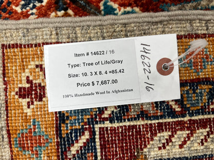 8X10 Afghan Tree of Life Silver Handmade Wool Rug # 14622