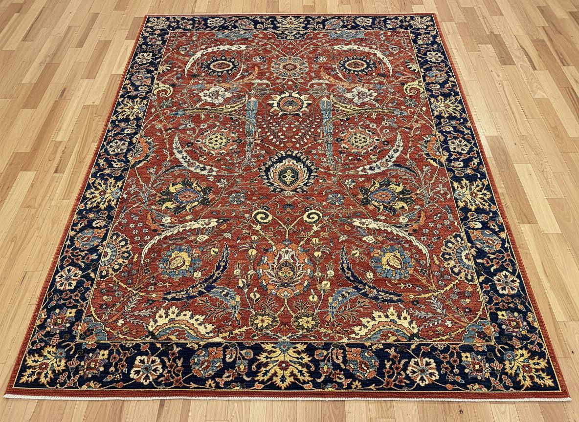 9X12 Afghan Agra Red/Navy Handmade Wool Rug # 14653