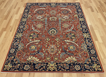 9X12 Afghan Agra Red/Navy Handmade Wool Rug # 14653