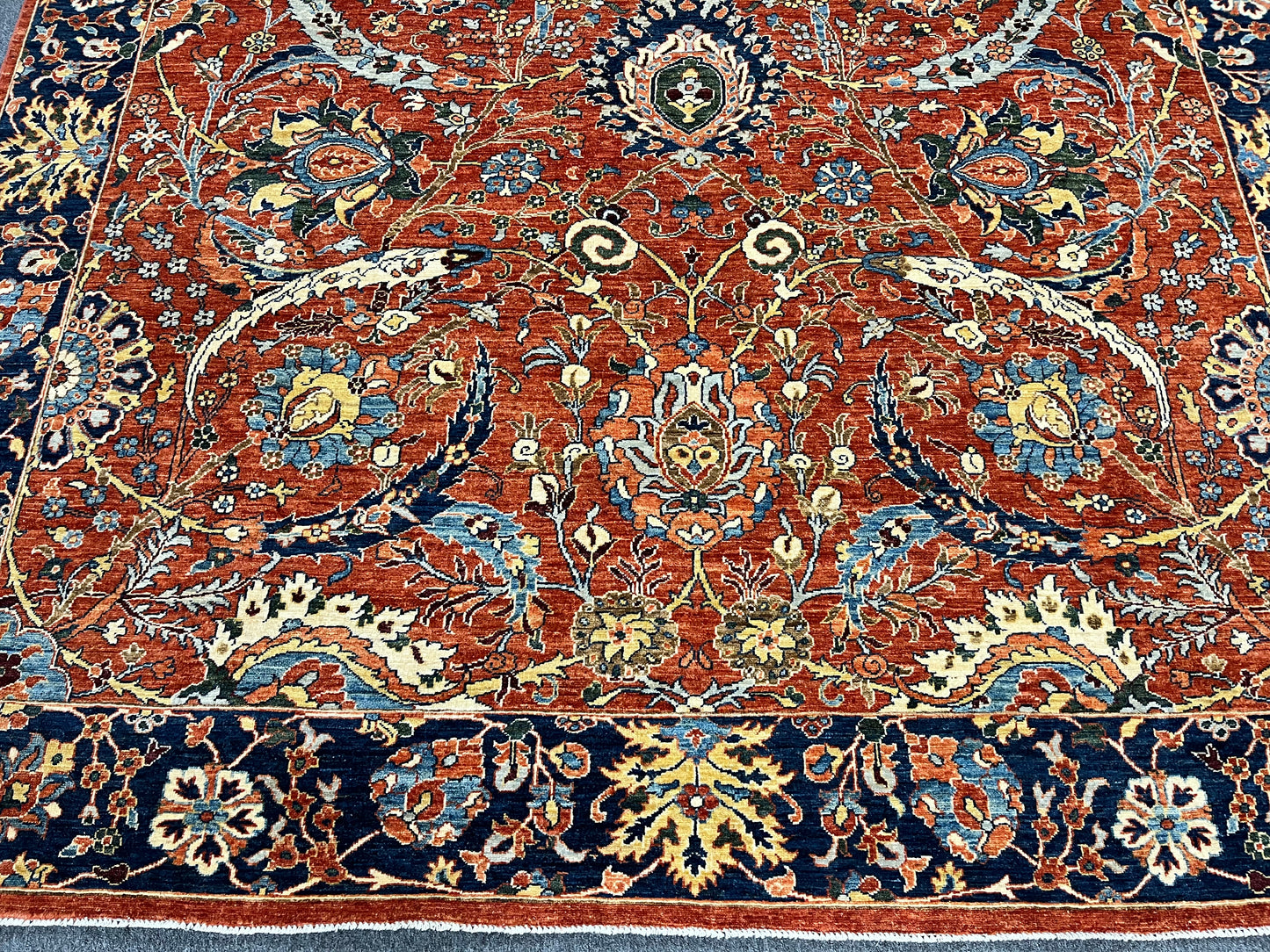 9X12 Afghan Agra Red/Navy Handmade Wool Rug # 14653