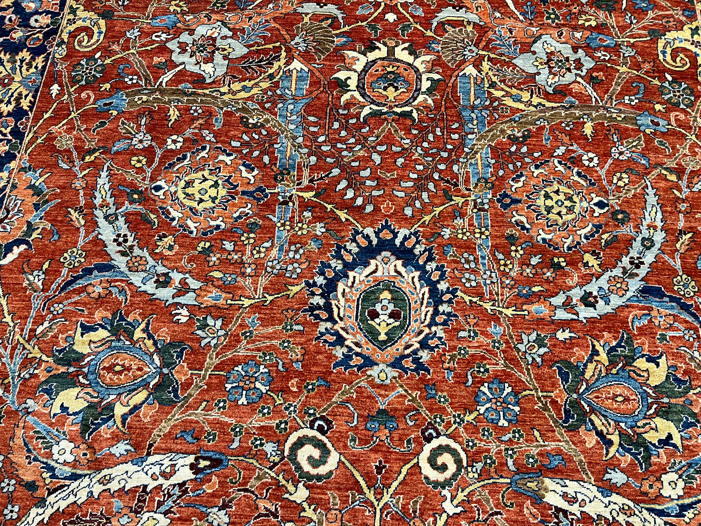 9X12 Afghan Agra Red/Navy Handmade Wool Rug # 14653