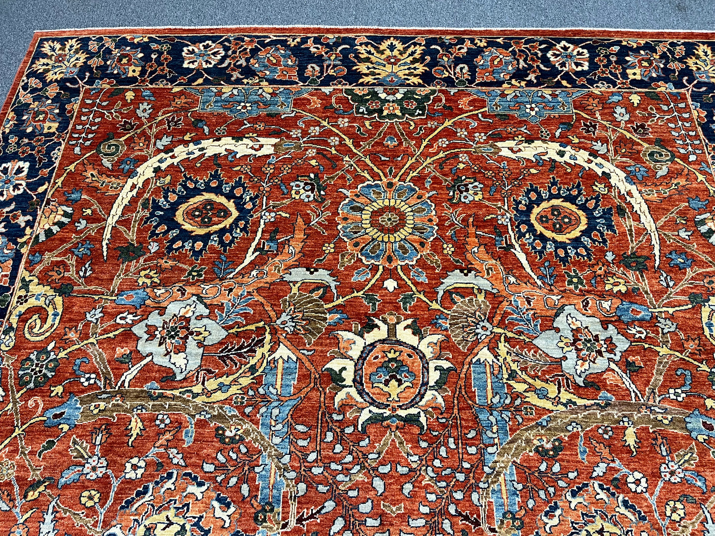 9X12 Afghan Agra Red/Navy Handmade Wool Rug # 14653