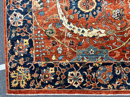 9X12 Afghan Agra Red/Navy Handmade Wool Rug # 14653