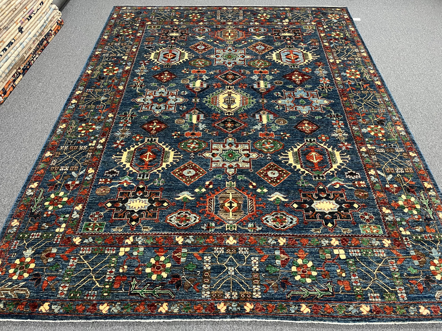 9X12 Afghan Karaja Light Blue Handmade Wool Rug # 14611