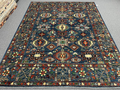 9X12 Afghan Karaja Light Blue Handmade Wool Rug # 14611