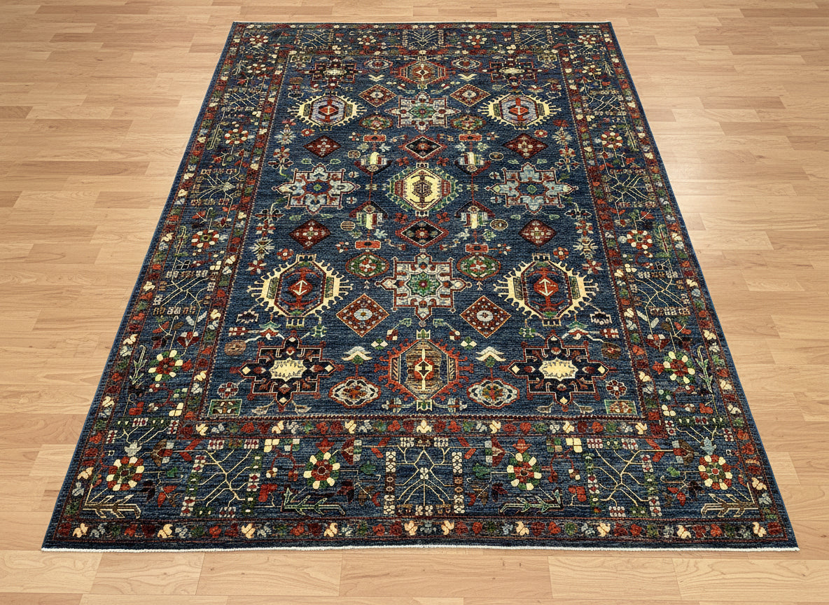 9X12 Afghan Karaja Light Blue Handmade Wool Rug # 14611