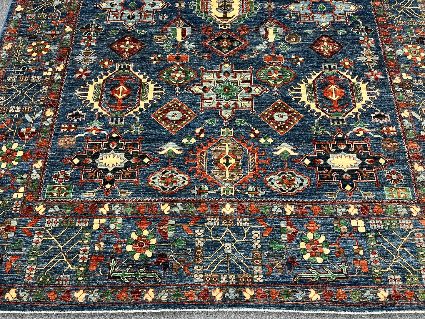 9X12 Afghan Karaja Light Blue Handmade Wool Rug # 14611