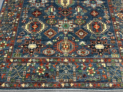 9X12 Afghan Karaja Light Blue Handmade Wool Rug # 14611