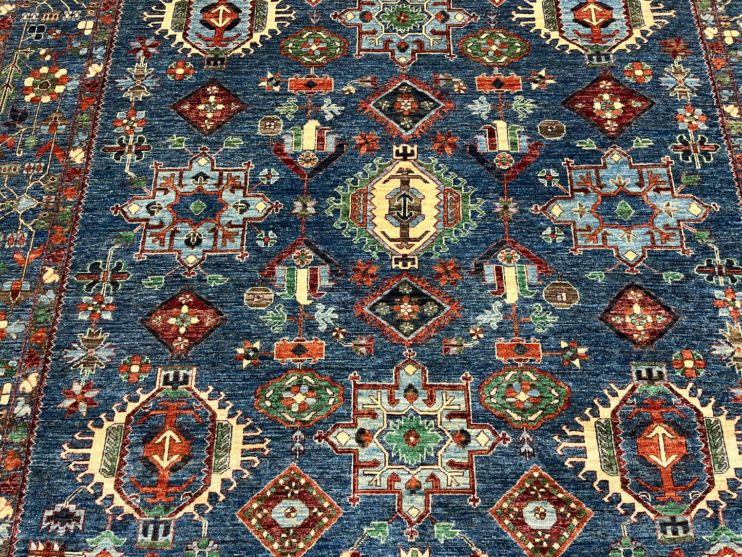 9X12 Afghan Karaja Light Blue Handmade Wool Rug # 14611