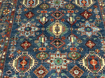 9X12 Afghan Karaja Light Blue Handmade Wool Rug # 14611