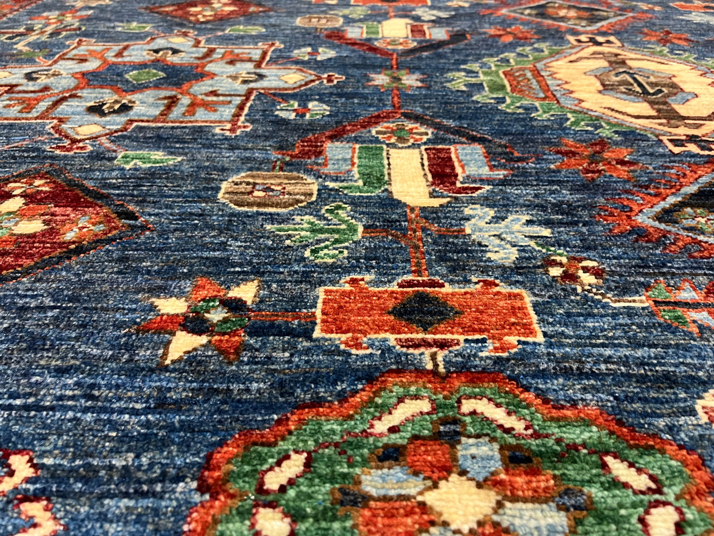 9X12 Afghan Karaja Light Blue Handmade Wool Rug # 14611