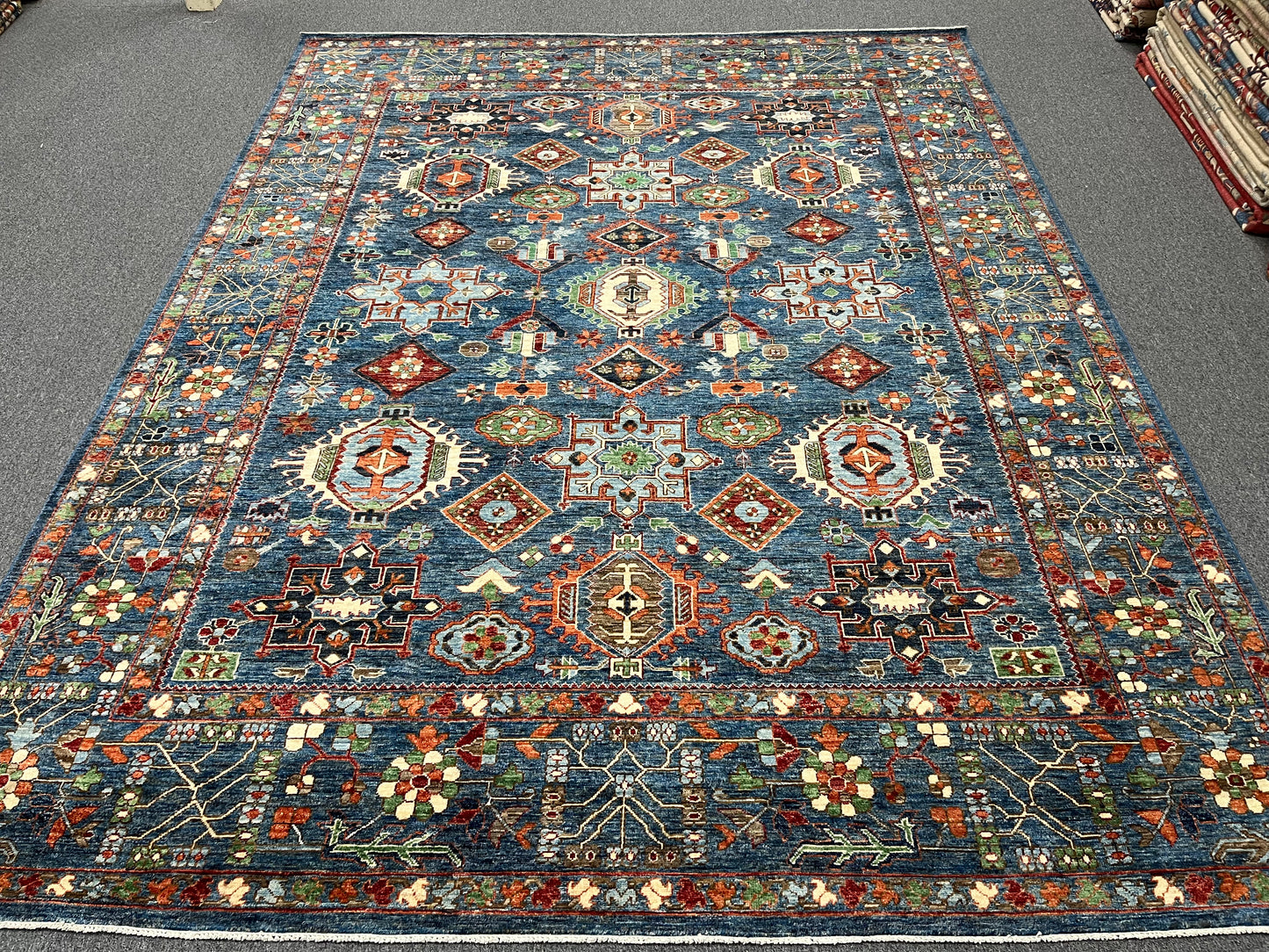 9X12 Afghan Karaja Light Blue Handmade Wool Rug # 14611