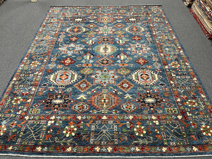 9X12 Afghan Karaja Light Blue Handmade Wool Rug # 14611