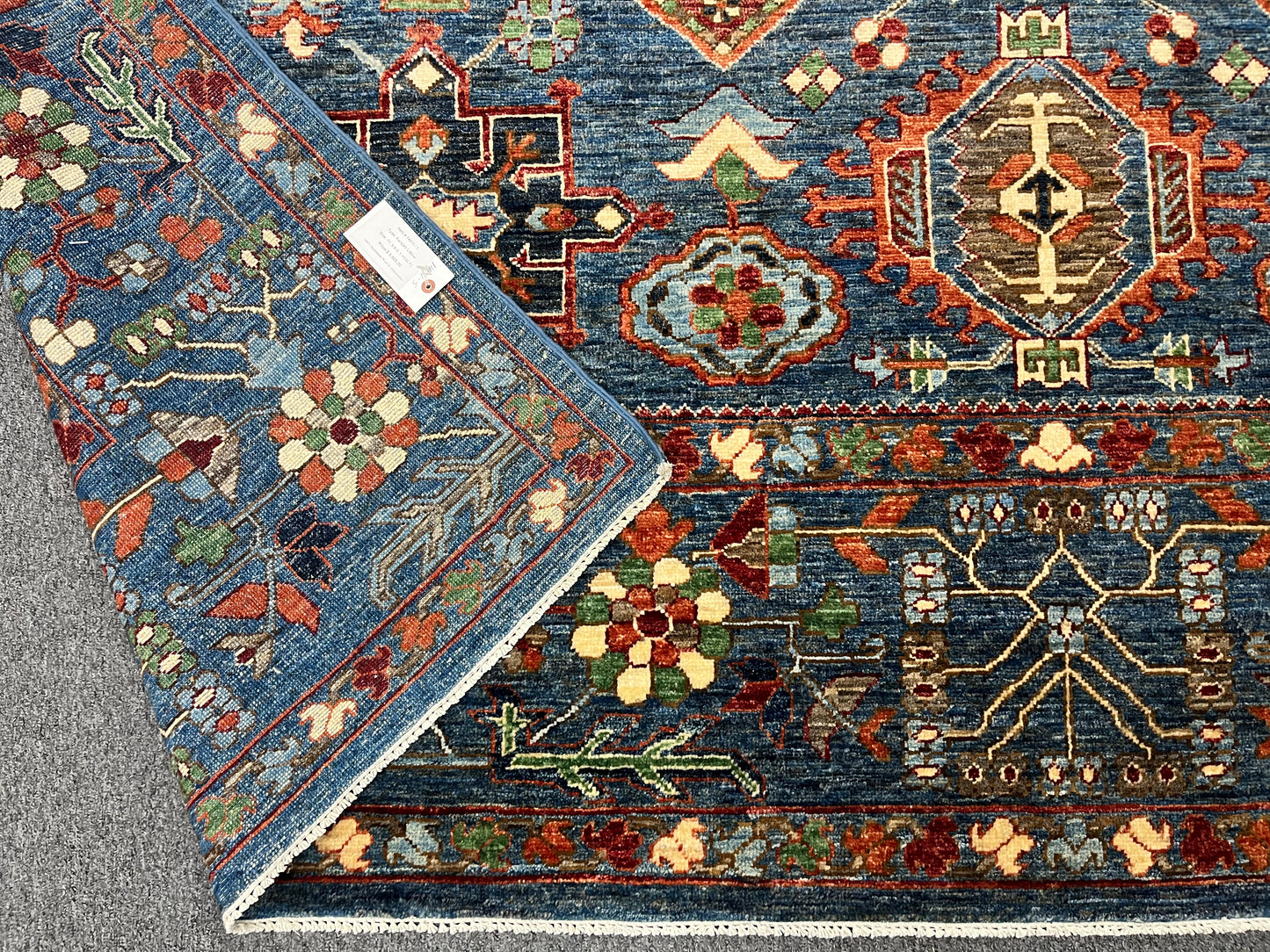 9X12 Afghan Karaja Light Blue Handmade Wool Rug # 14611